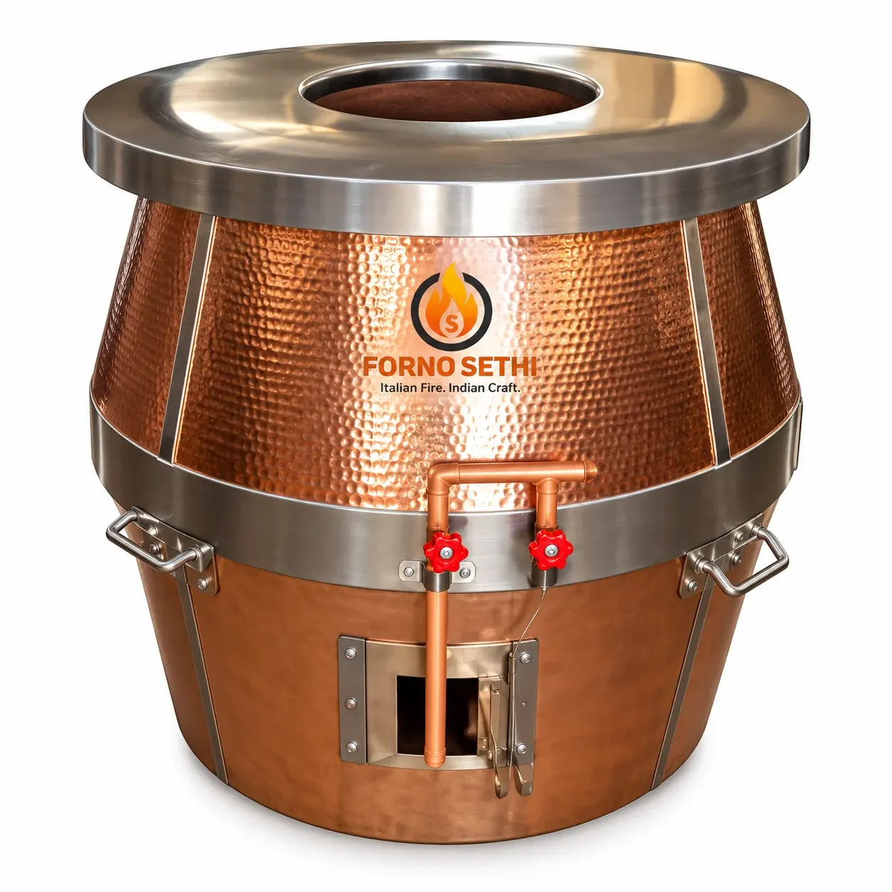 Forno Sethi hand-hammered copper gas tandoor for live kitchens