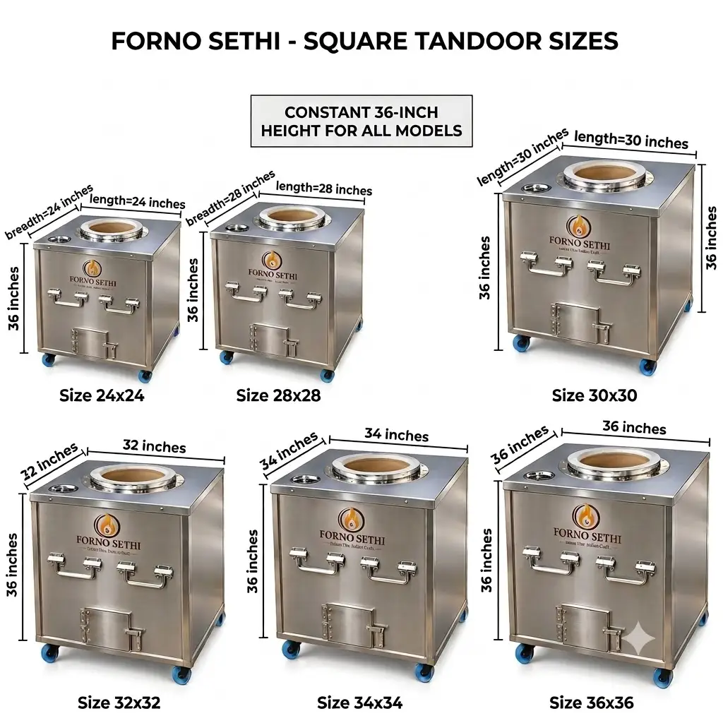Forno Sethi SS square tandoor sizes